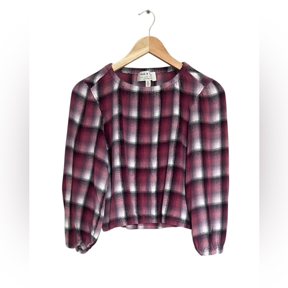 Anthropologie Cloth & Stone Glacier Plaid Elastic Cuff Blouse